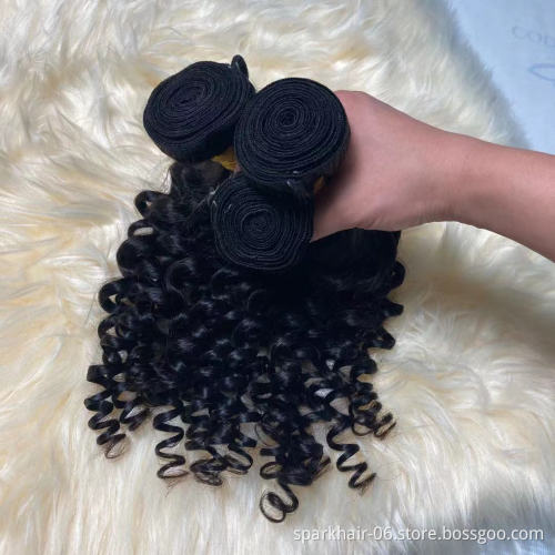 10A SPARK Brazilian Weaving Remy Human Hair Bundles for Women Raw Virgin Hair Extension Weft Natural Black Bouncy Curly FUMI